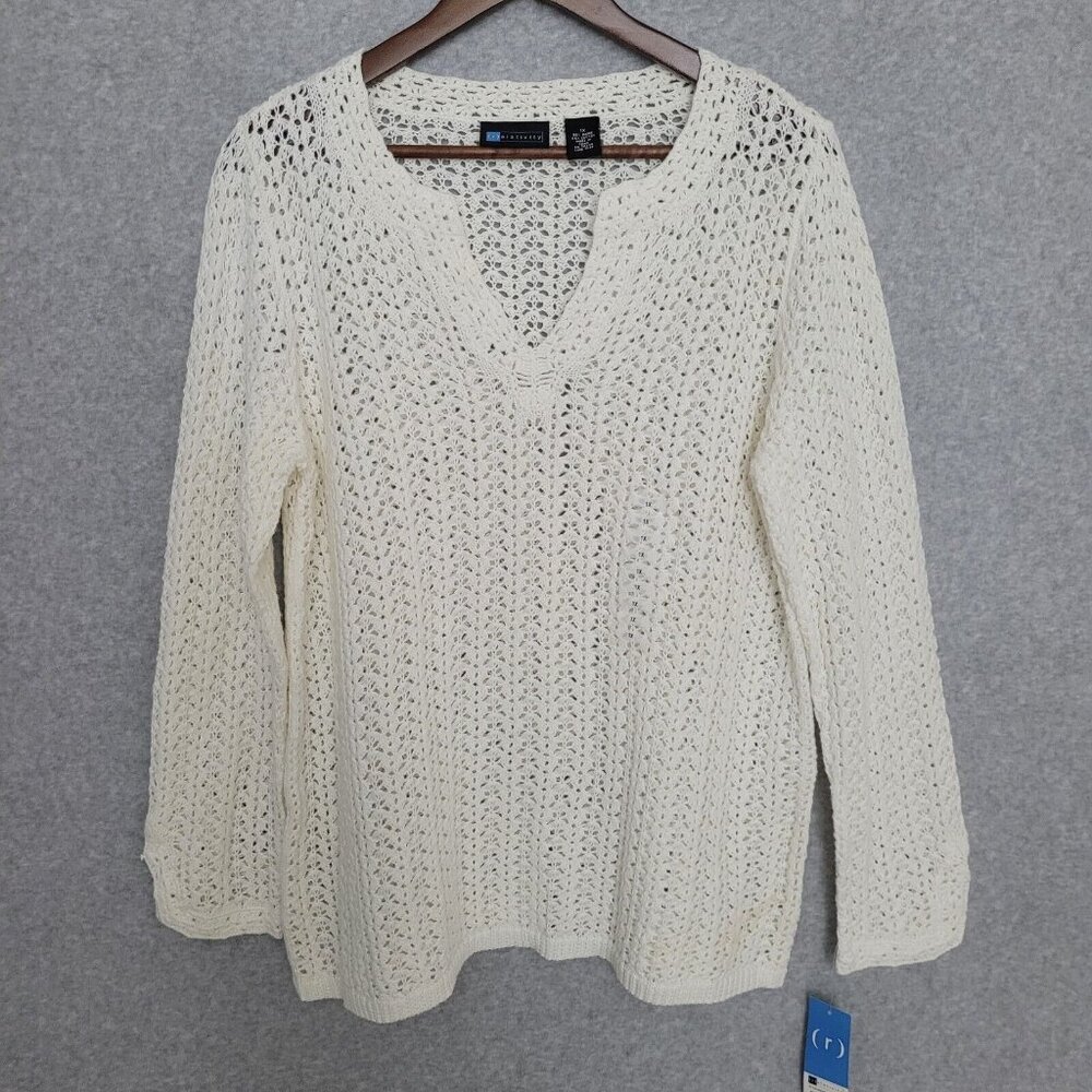 Relativity Womens Crochet Knit Sweater Top Size 1X White Cottagecore Boho NWT - Picture 1 of 16